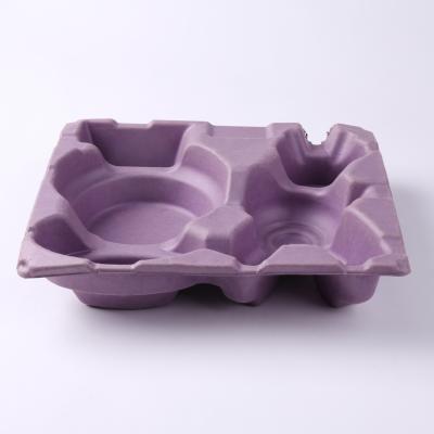 Bio degradable custom paper pulp molded insert colored fiber packaging